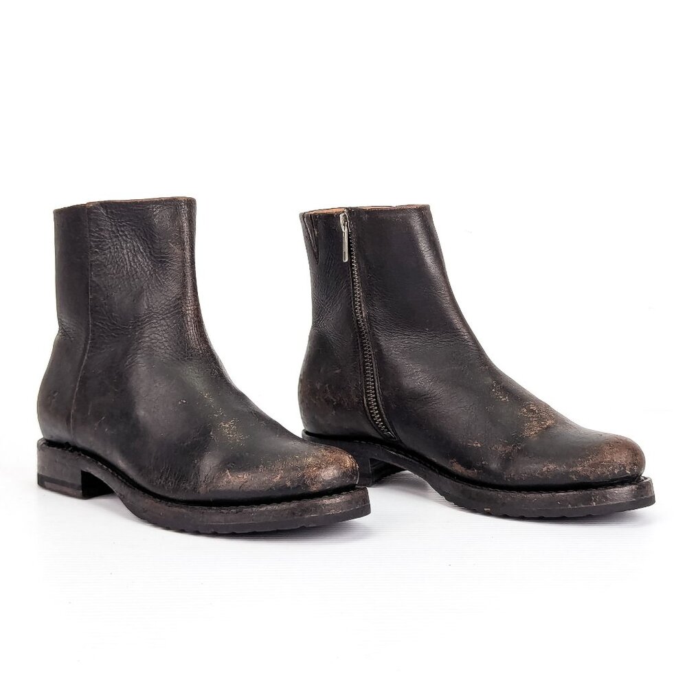 Frye Women Veronica Inside Zip Moto Biker Distress Brown Leather Boots sz 7